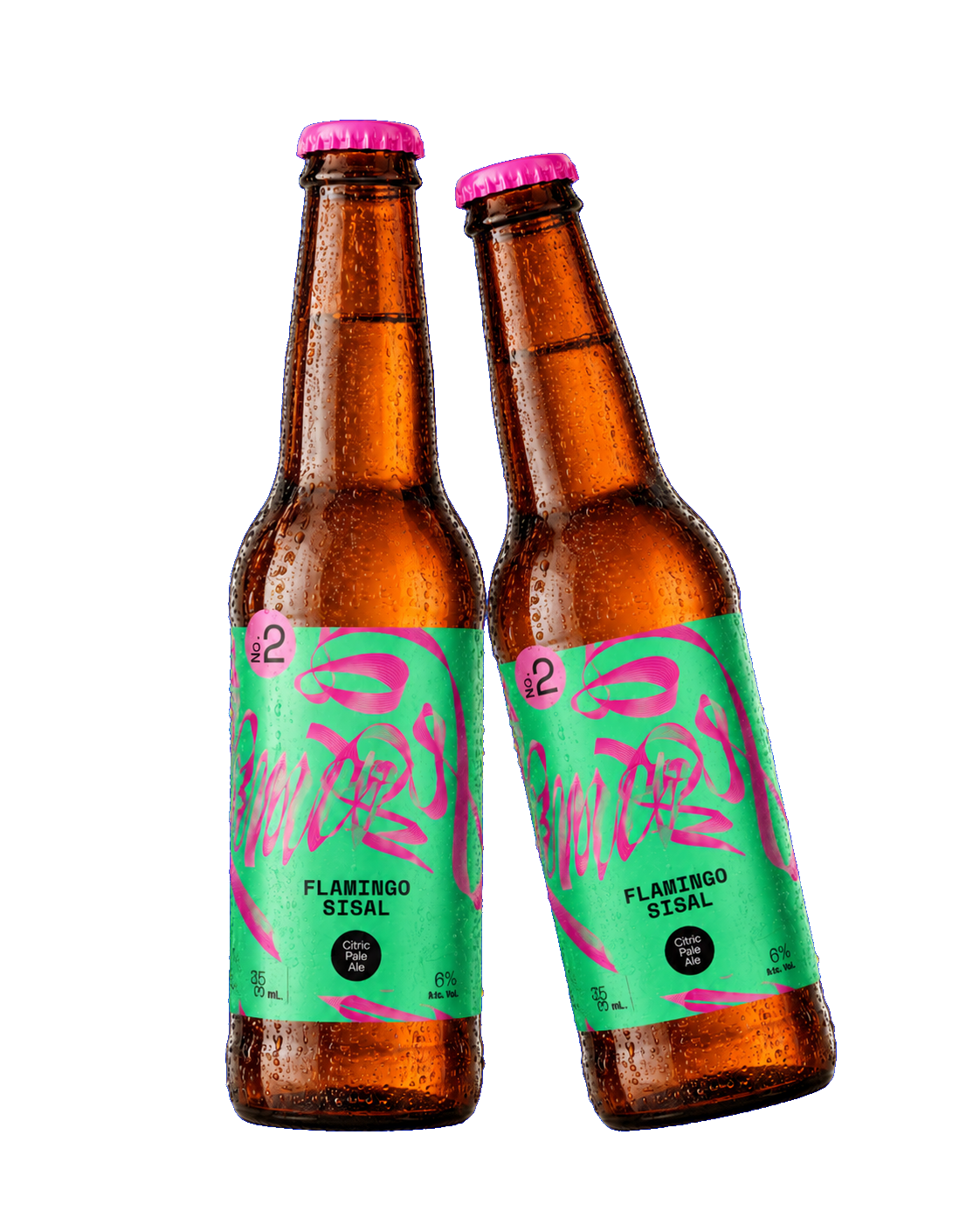 Dos botellas de Flamingo Sisal, etiqueta coleccionable de Cervezas Sisal